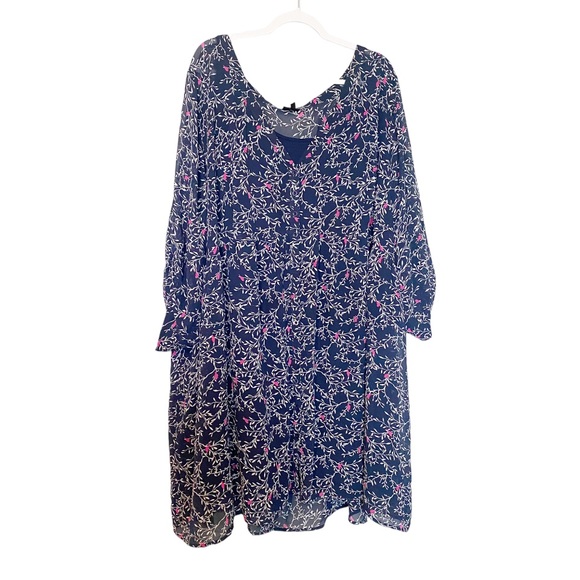 Torrid Bird Print Shirt Dress Chiffon 3/4 Sleeves Tunic Boho Preppy Blue/Pink 6X - Picture 3 of 11